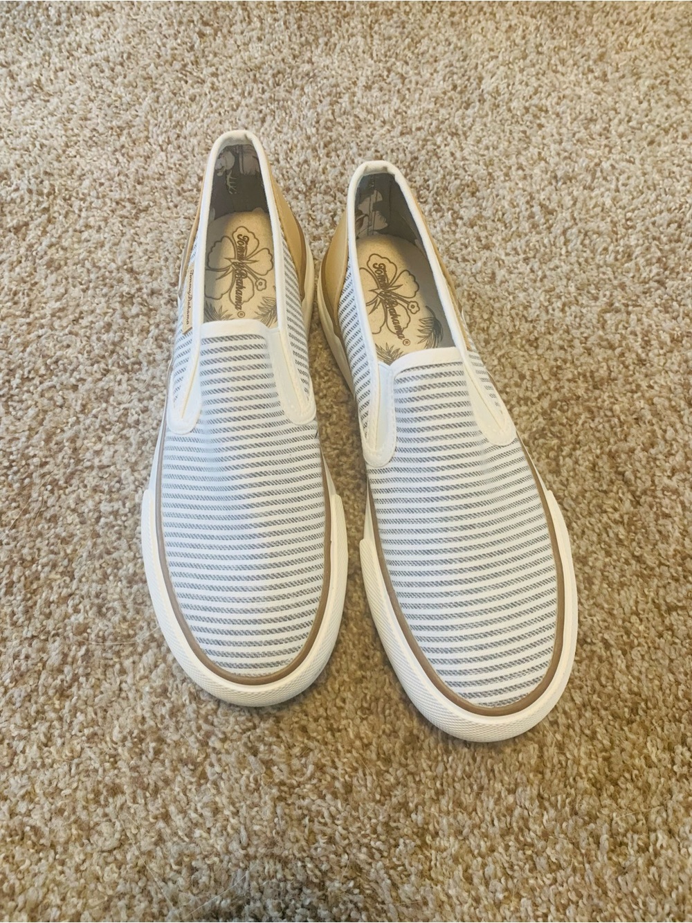 Tommy Bahama Women's Slip-On Striped Boat Shoes in White and Blue